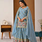 Chinon Silk Sharara Set With Sequin Embroidery