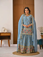 Chinon Silk Sharara Set With Sequin Embroidery