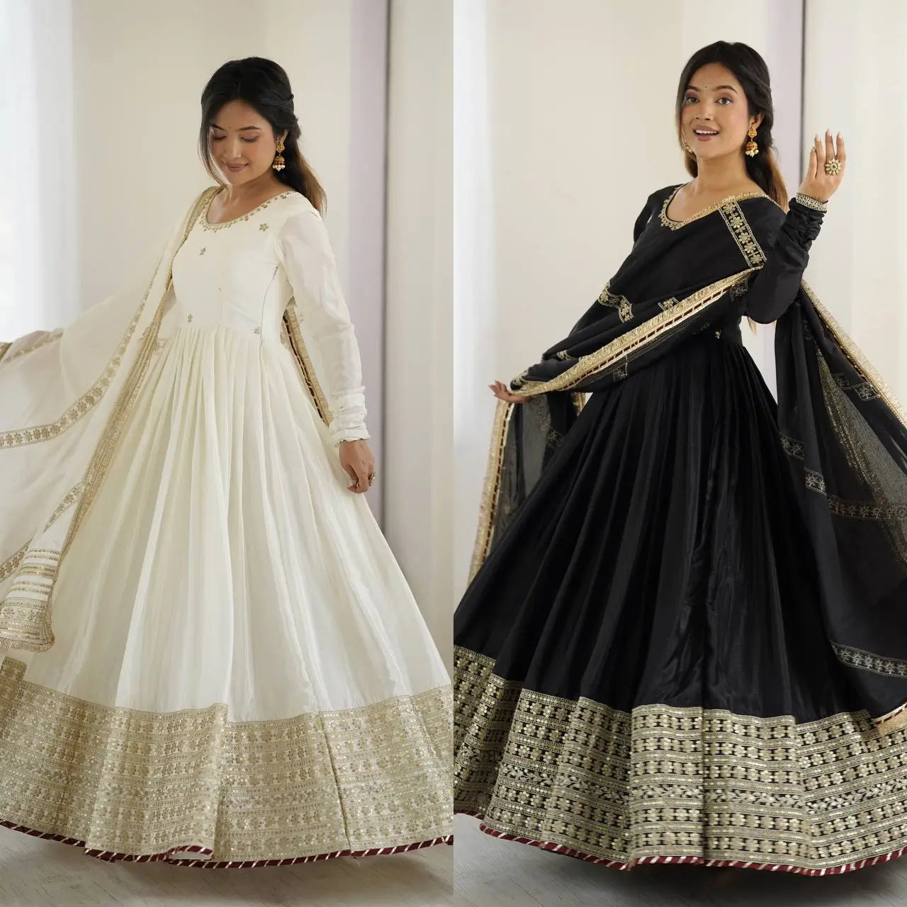 Chinon Silk Thread and Sequin Embroidered Gown Set