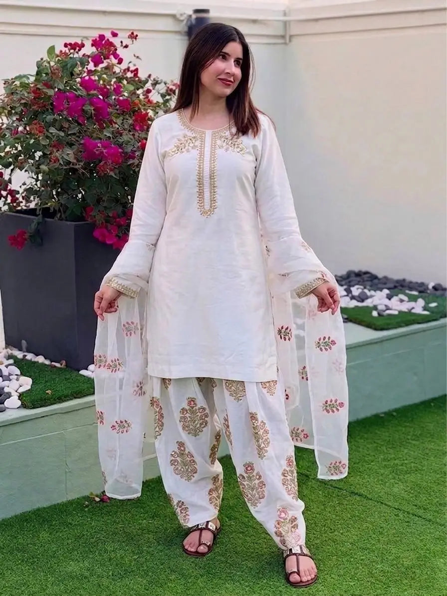 Classic Embroidered Silk Kurta Farshi Set for Festive and Traditional Wear