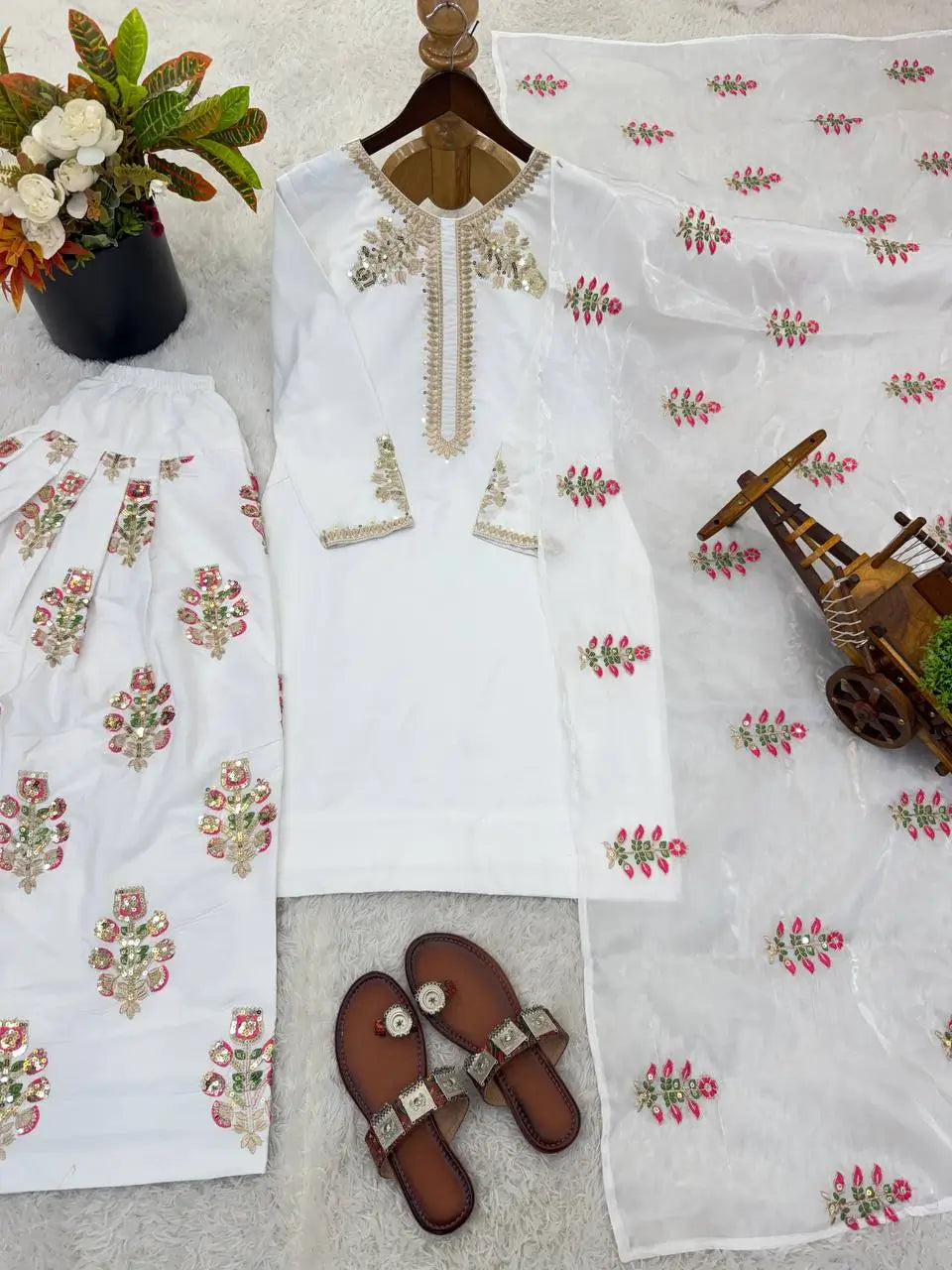 Classic Embroidered Silk Kurta Farshi Set for Festive and Traditional Wear