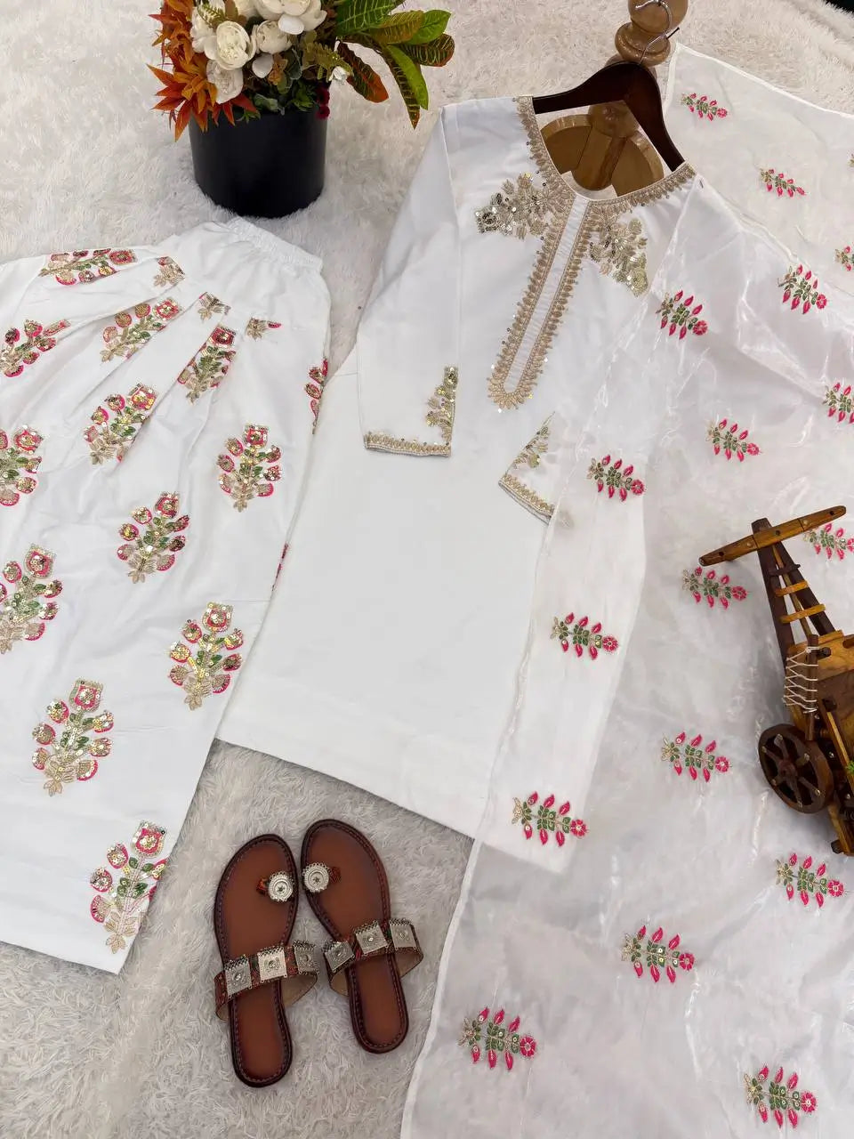 Classic Embroidered Silk Kurta Farshi Set for Festive and Traditional Wear