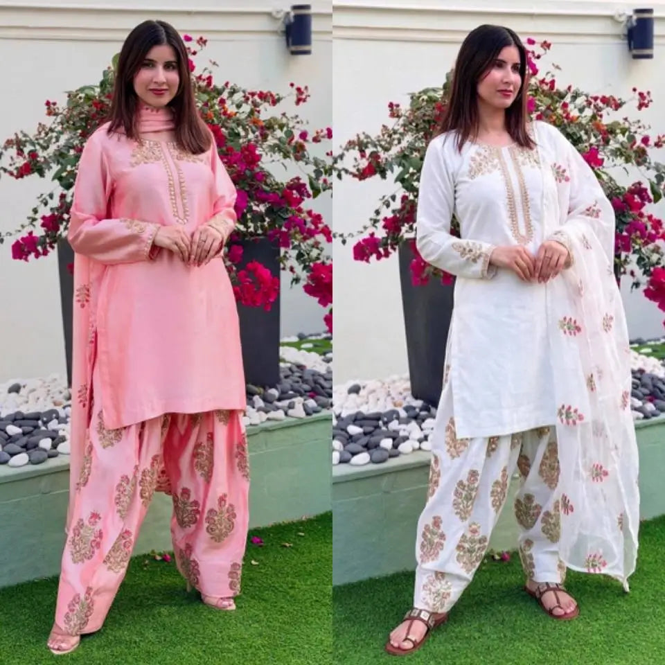 Classic Embroidered Silk Kurta Farshi Set for Festive and Traditional Wear