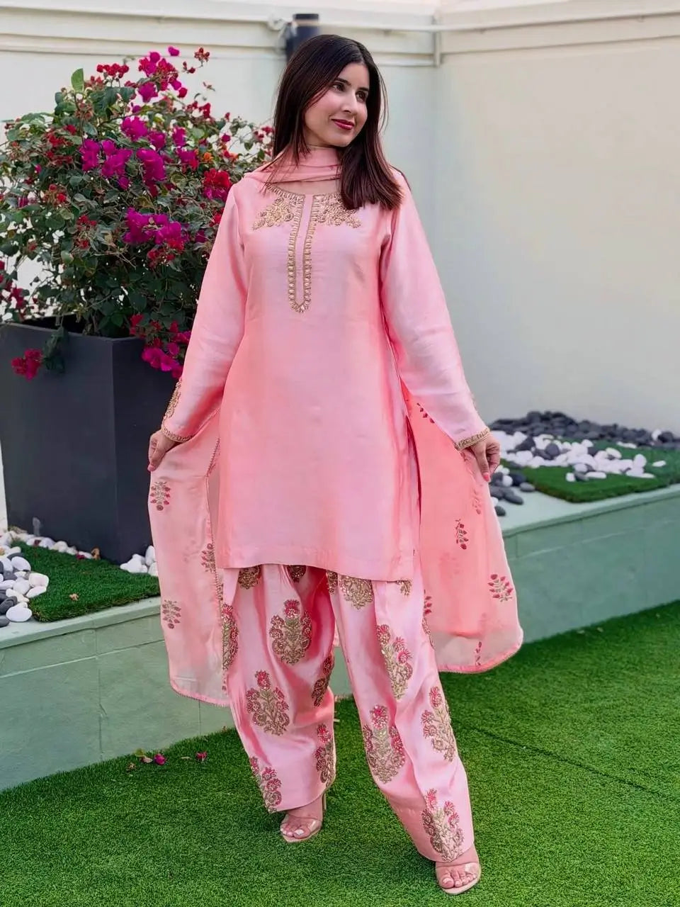 Classic Embroidered Silk Kurta Farshi Set for Festive and Traditional Wear