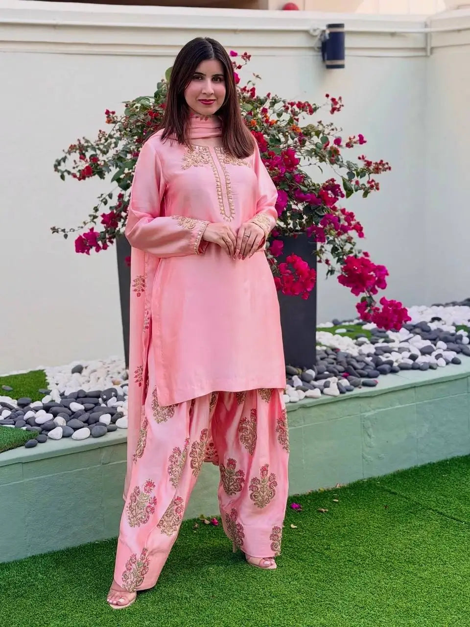 Classic Embroidered Silk Kurta Farshi Set for Festive and Traditional Wear