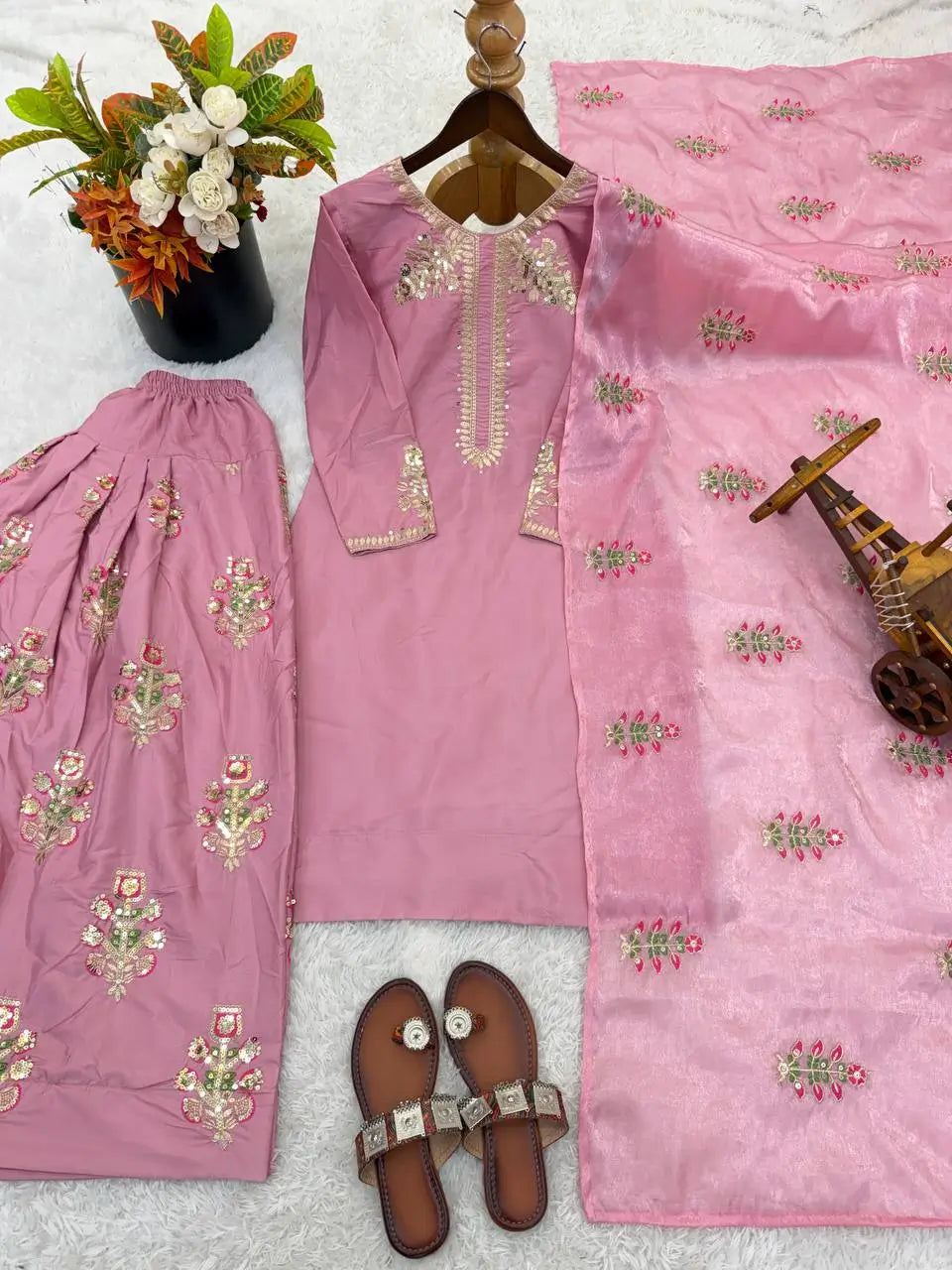 Classic Embroidered Silk Kurta Farshi Set for Festive and Traditional Wear