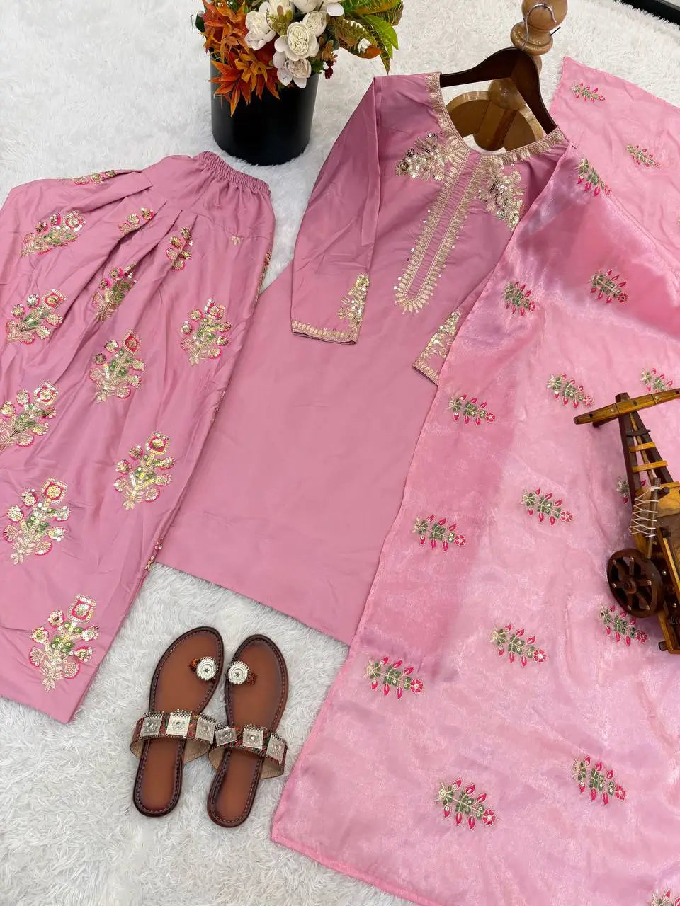 Classic Embroidered Silk Kurta Farshi Set for Festive and Traditional Wear