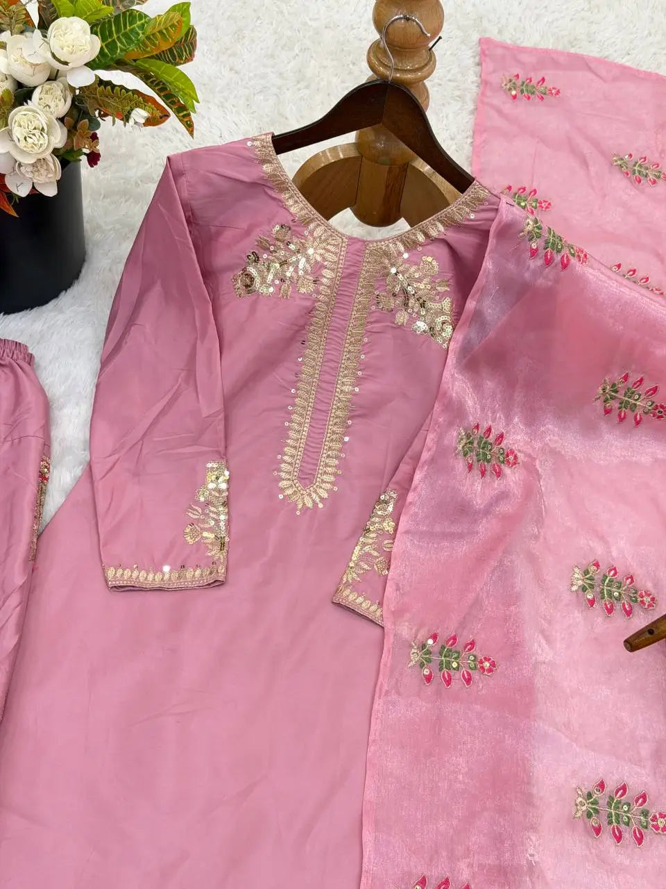 Classic Embroidered Silk Kurta Farshi Set for Festive and Traditional Wear