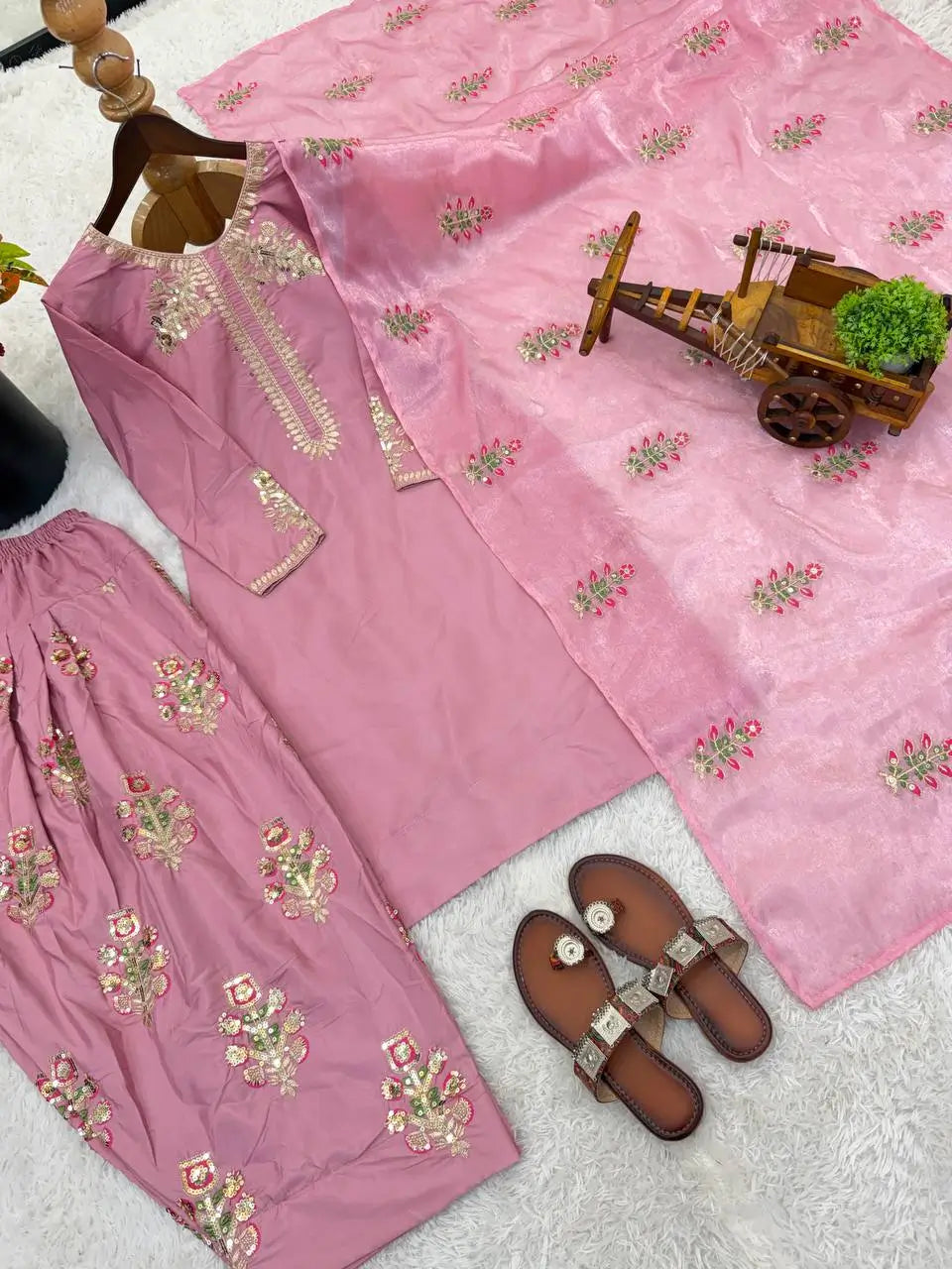 Classic Embroidered Silk Kurta Farshi Set for Festive and Traditional Wear