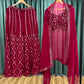 Rani Pink Georgette Palazzo Set with Foil Mirror Thread Work & Long Koti Jacket