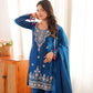 Cobalt Fendi Silk Zari Embroidery Kurta Set