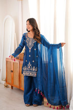 Cobalt Fendi Silk Zari Embroidery Kurta Set