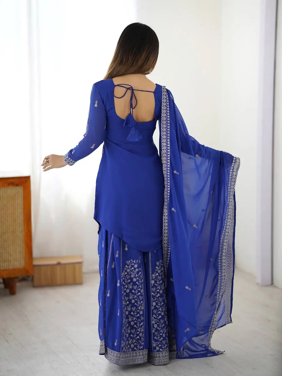 Cobalt Silver Sequin Sharara Set
