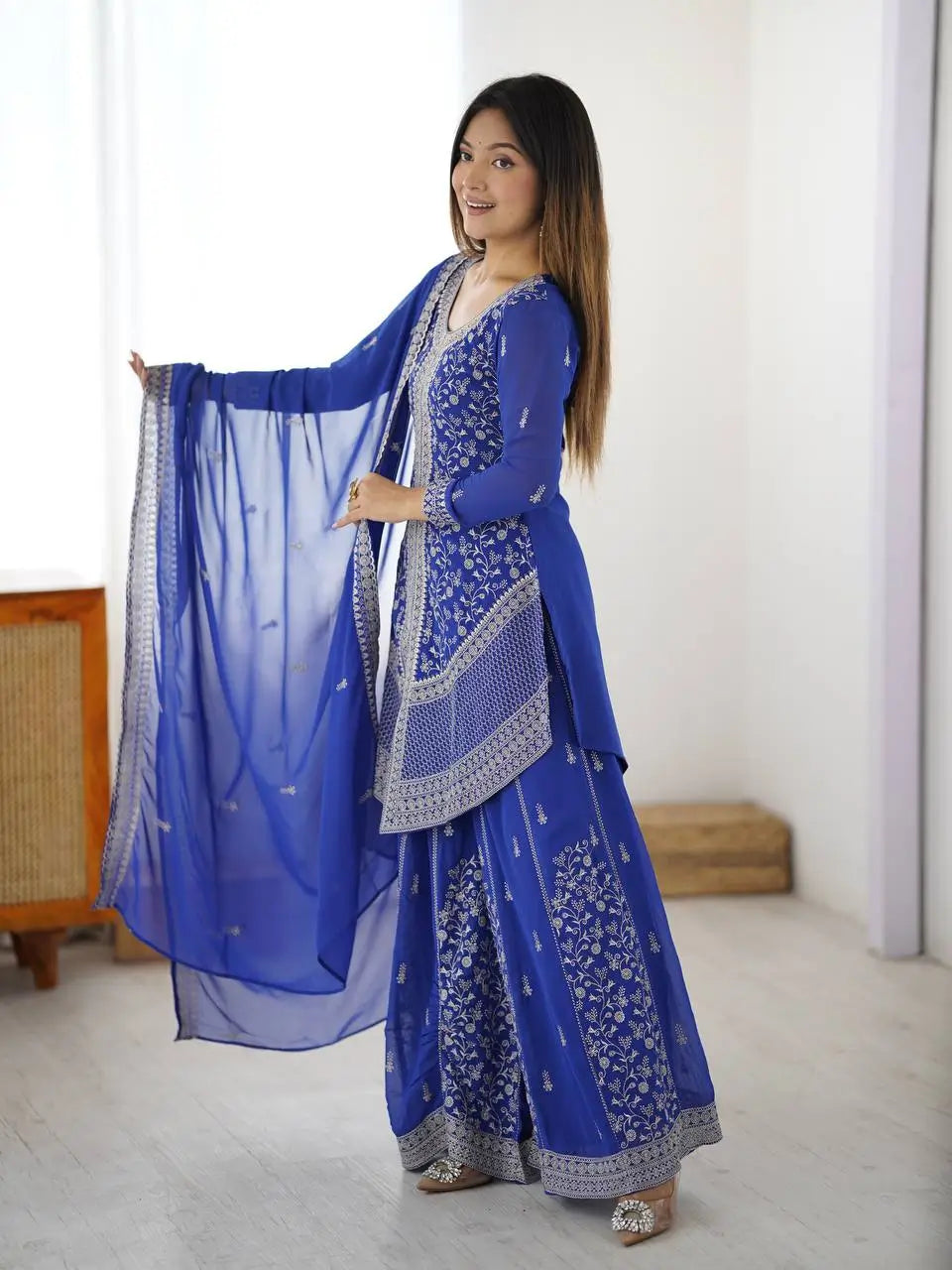 Cobalt Silver Sequin Sharara Set