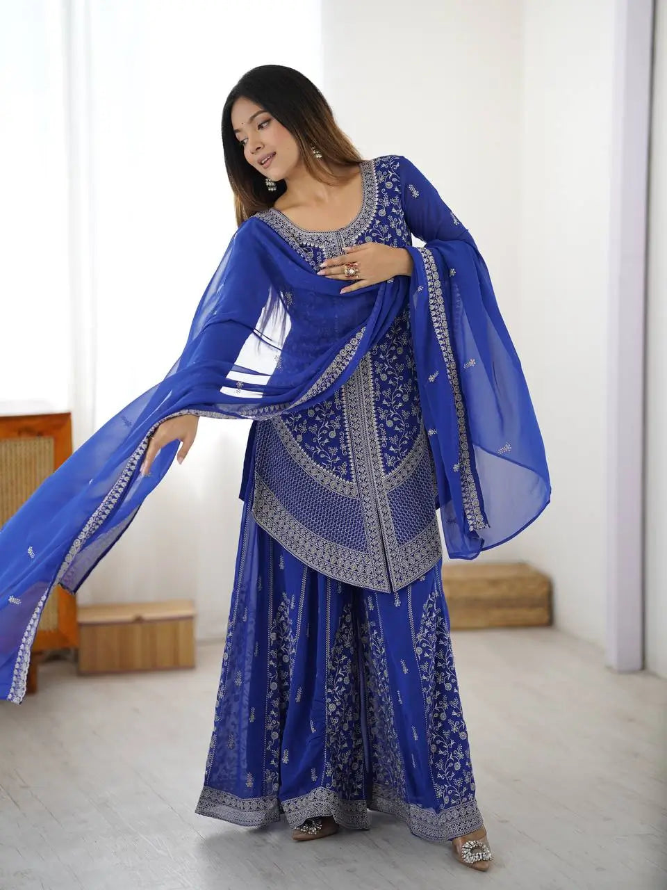 Cobalt Silver Sequin Sharara Set