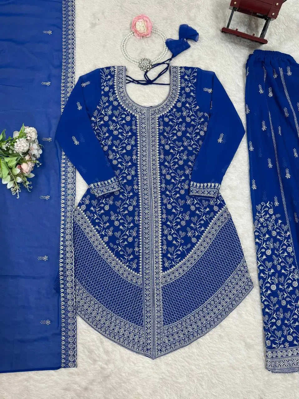 Cobalt Silver Sequin Sharara Set