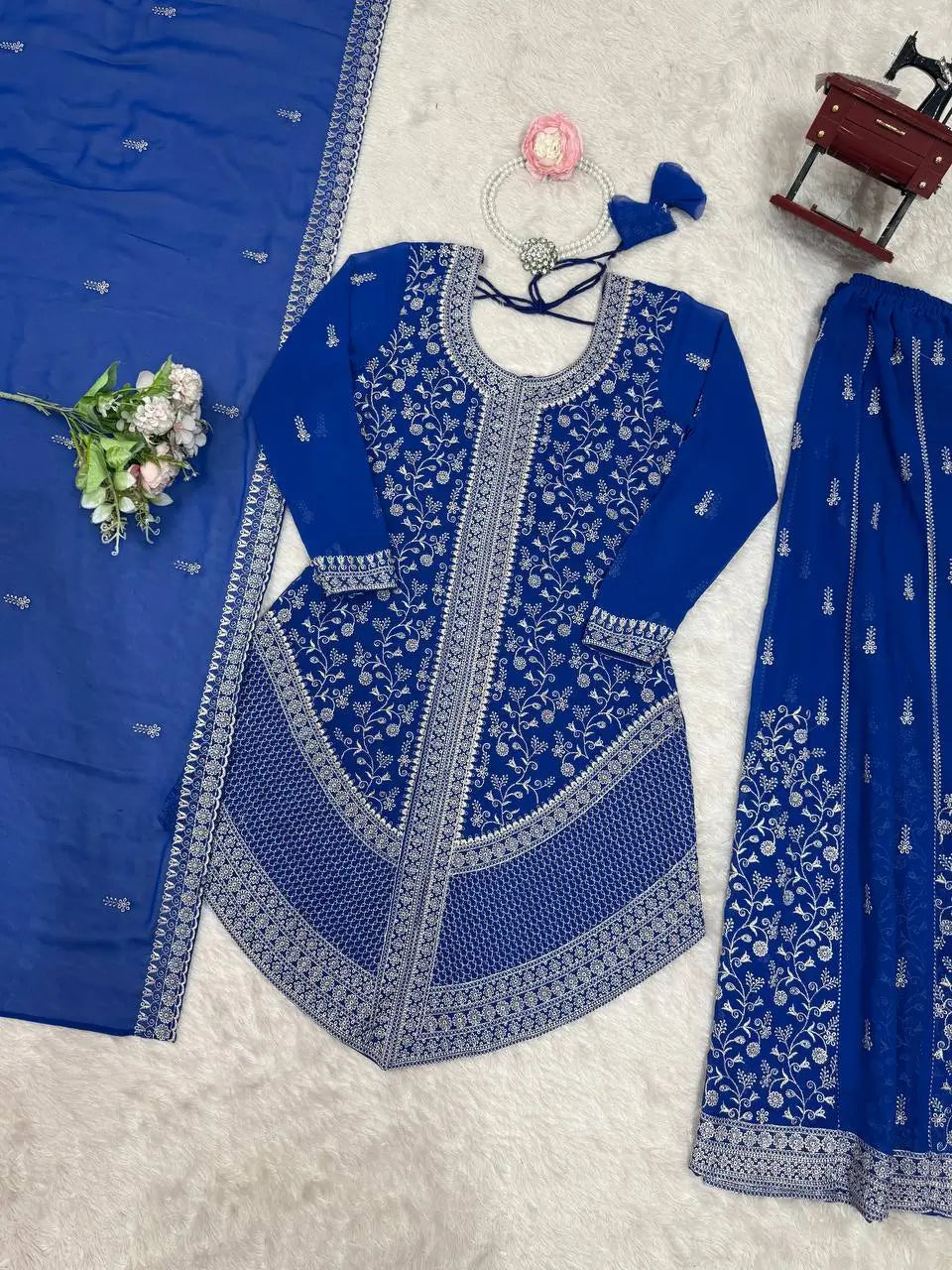 Cobalt Silver Sequin Sharara Set