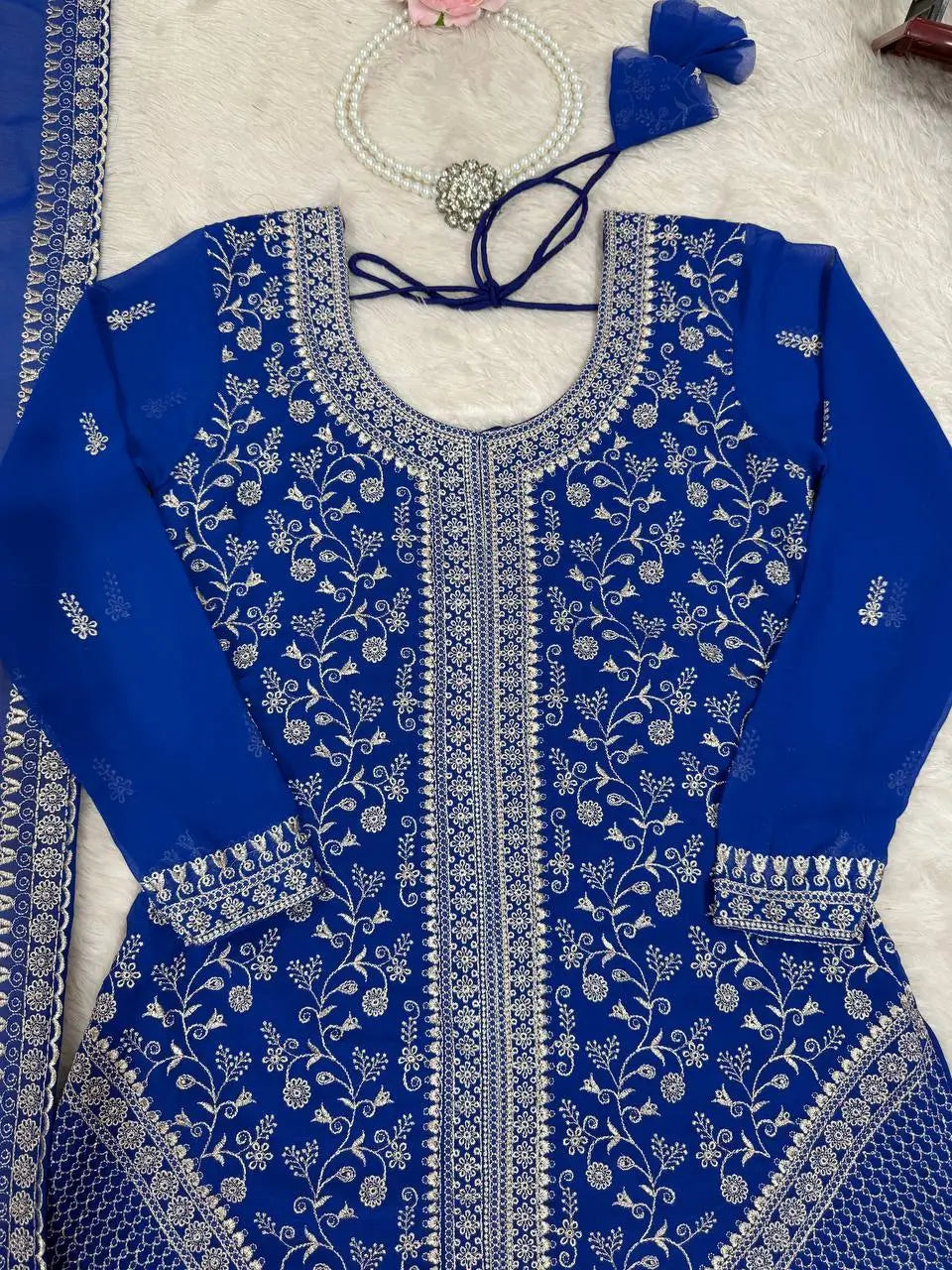 Cobalt Silver Sequin Sharara Set