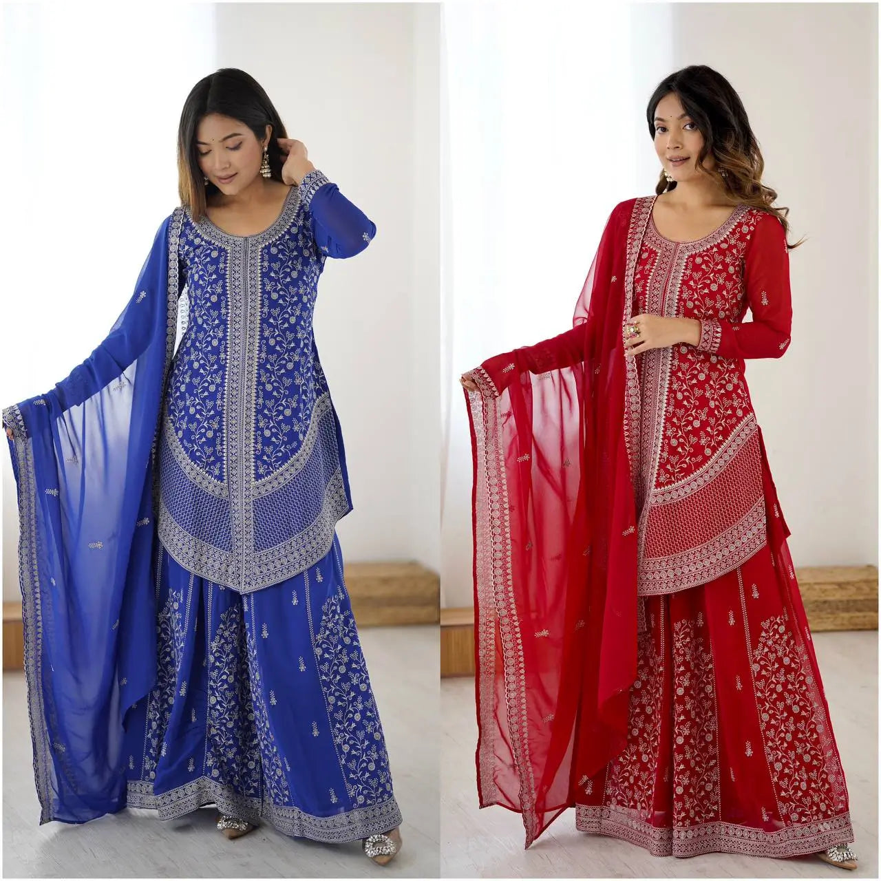 Cobalt Silver Sequin Sharara Set