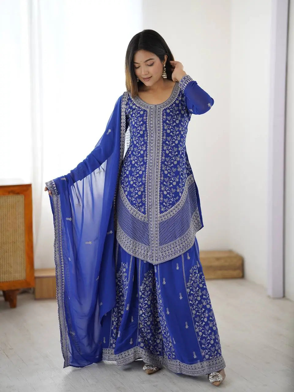 Cobalt Silver Sequin Sharara Set