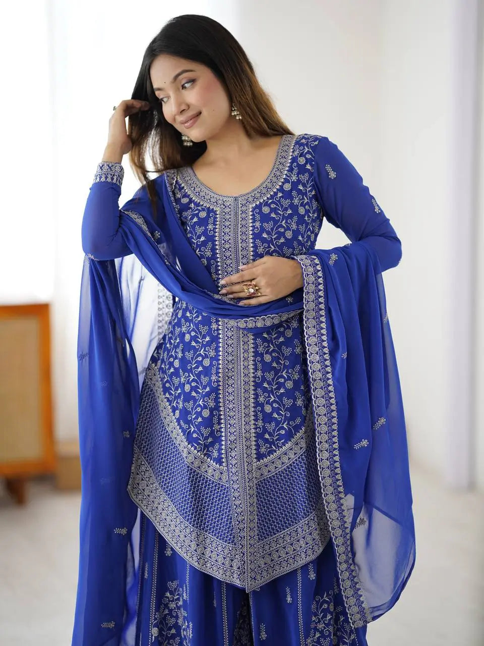 Cobalt Silver Sequin Sharara Set
