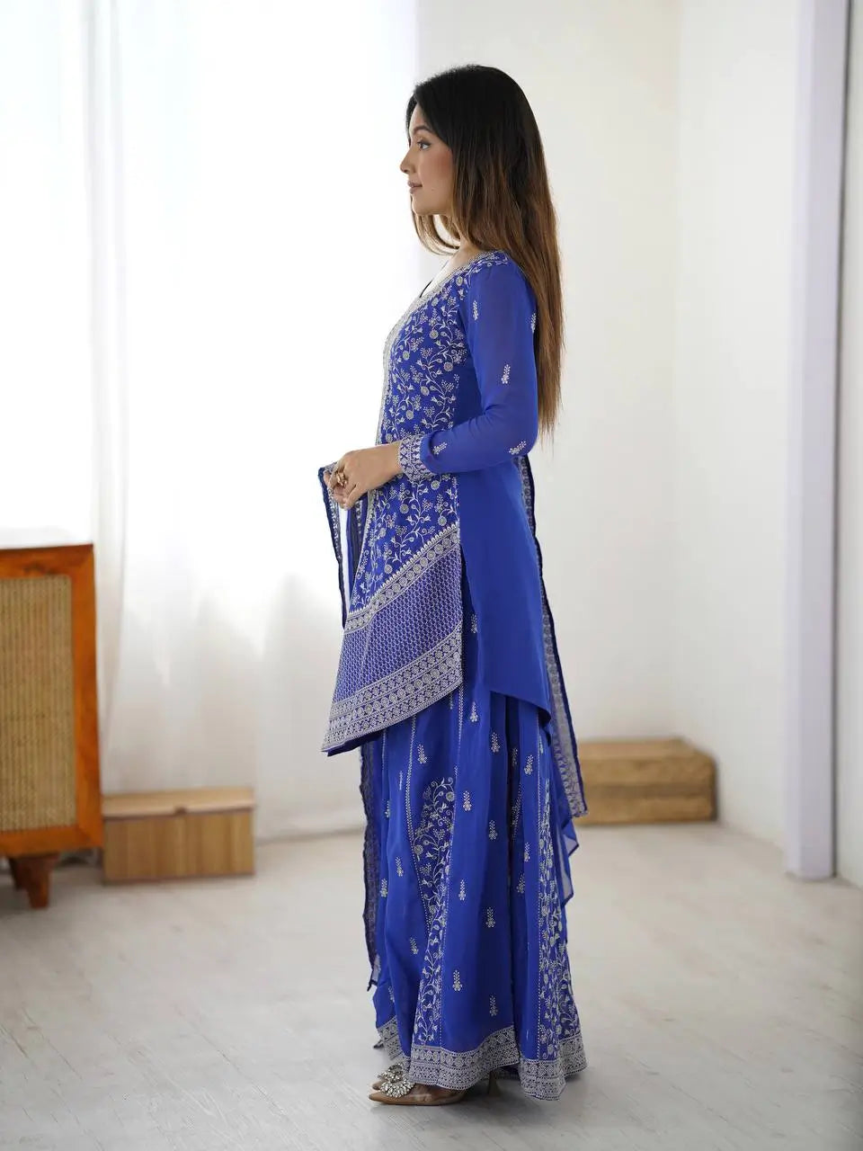 Cobalt Silver Sequin Sharara Set