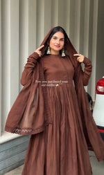 Cocoa Roman Silk Anarkali Gown with Dupatta