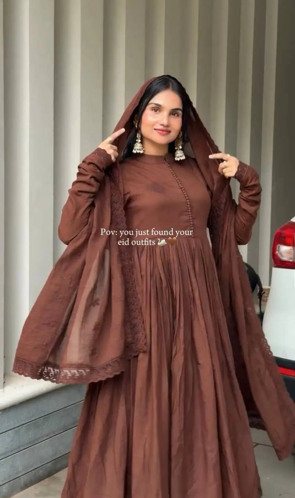 Cocoa Roman Silk Anarkali Gown with Dupatta