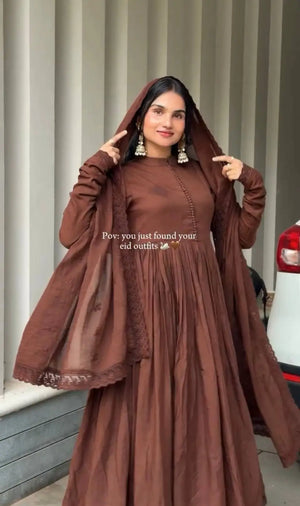 Cocoa Roman Silk Anarkali Gown with Dupatta