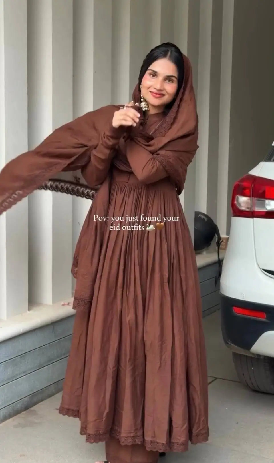 Cocoa Roman Silk Anarkali Gown with Dupatta