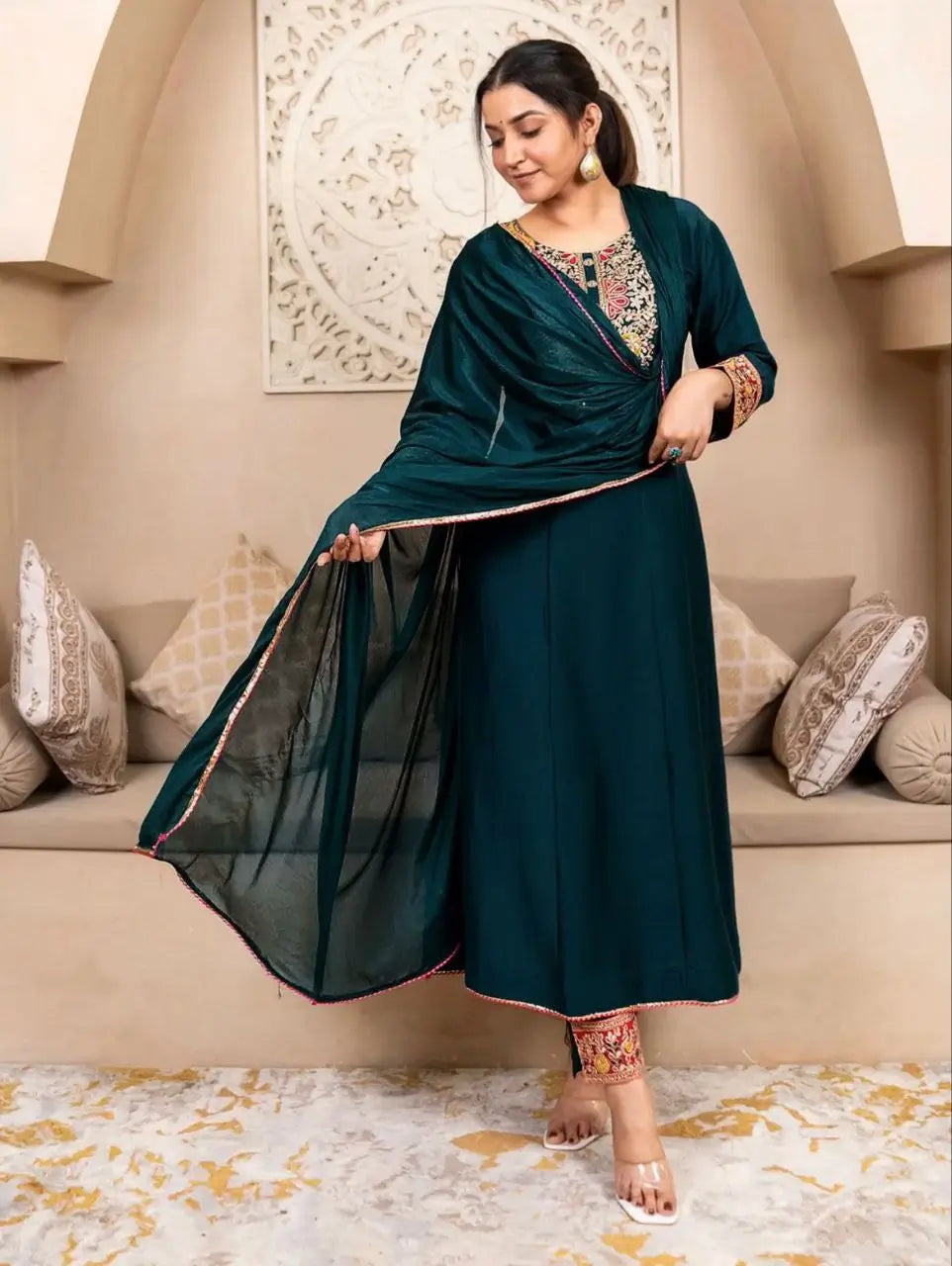 Contrast Cuff Anarkali Kurta