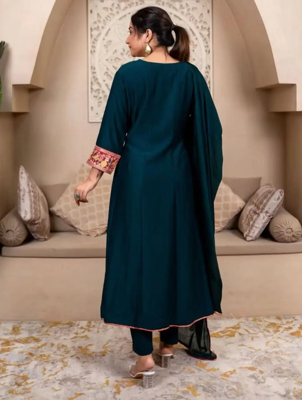 Contrast Cuff Anarkali Kurta