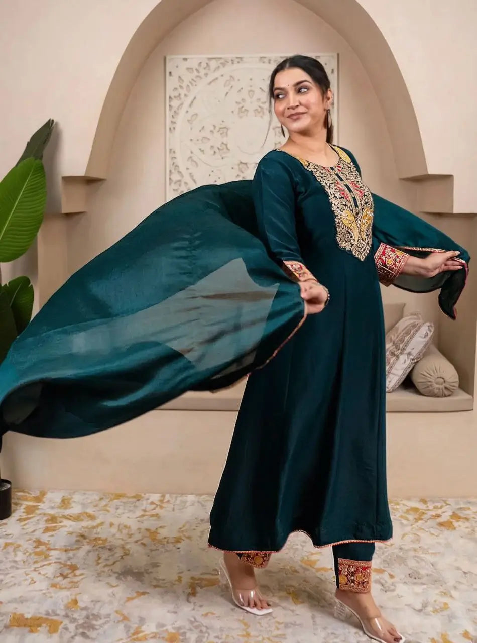 Contrast Cuff Anarkali Kurta