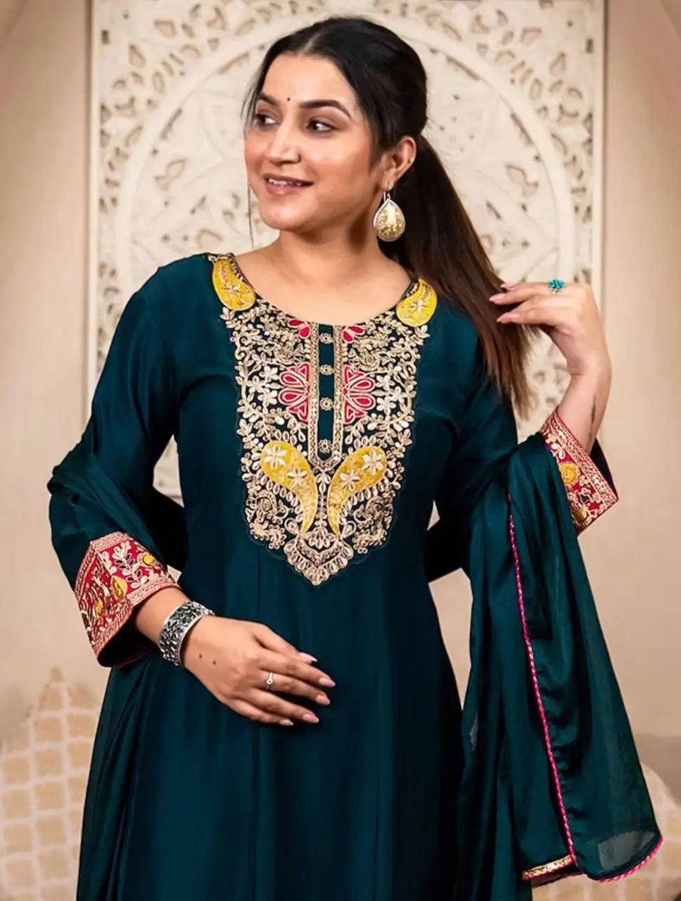 Contrast Cuff Anarkali Kurta