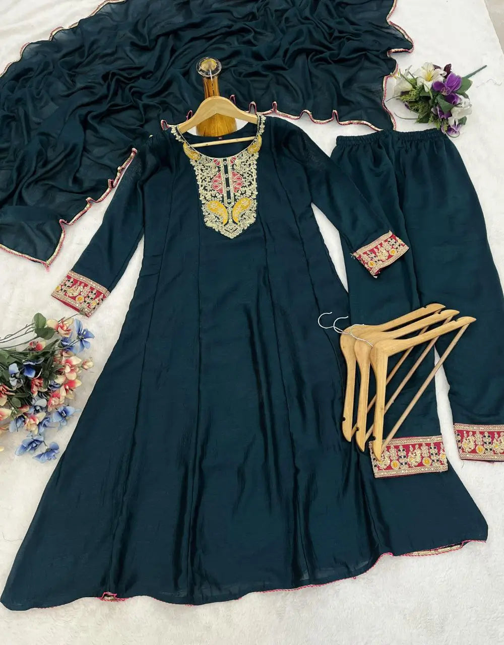 Contrast Cuff Anarkali Kurta