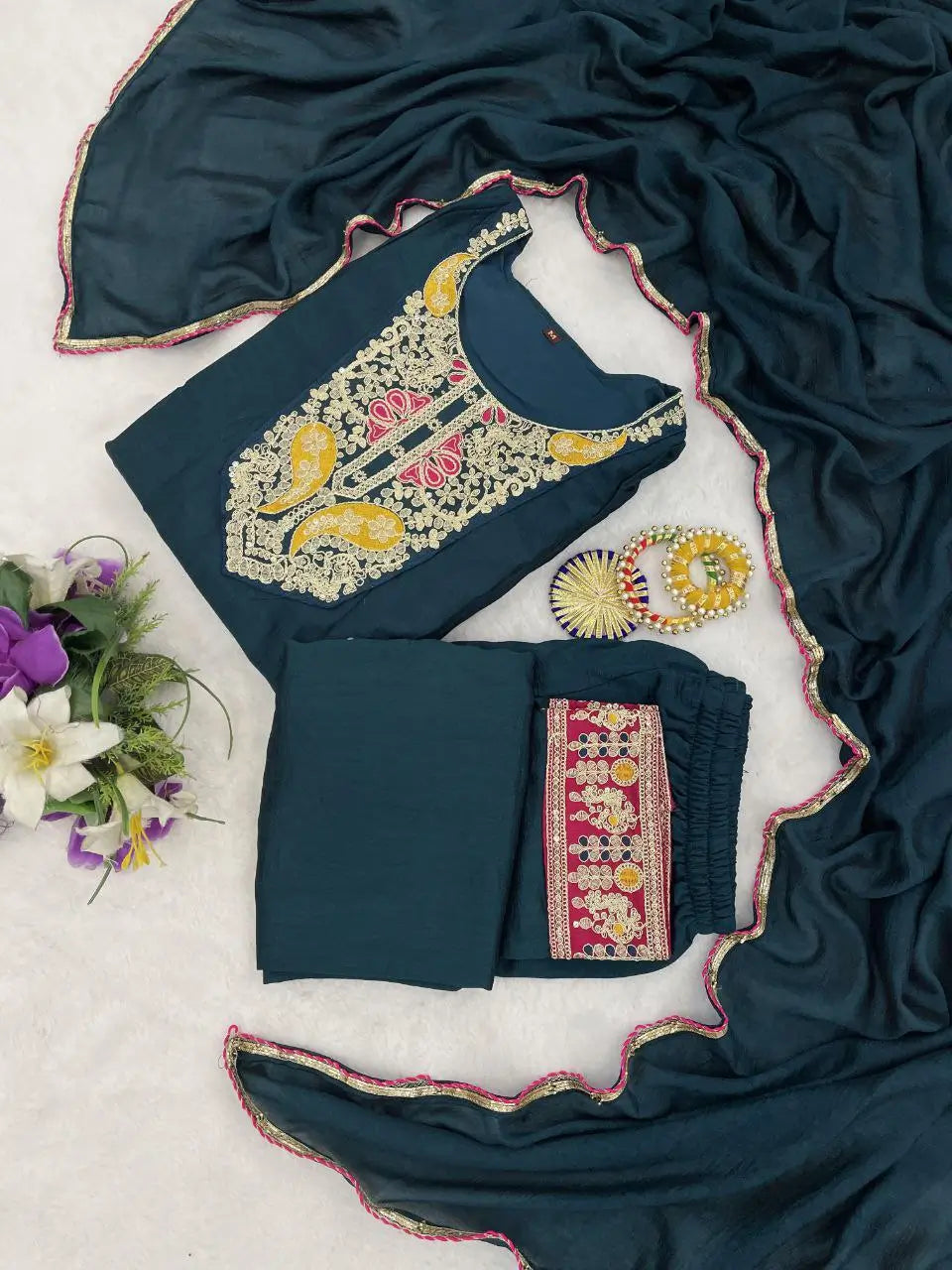 Contrast Cuff Anarkali Kurta