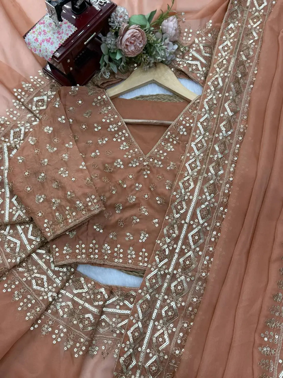Copper Rose Tibby Saree and Blouse