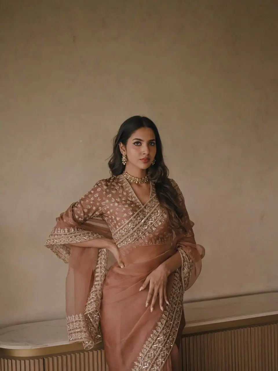 Copper Rose Tibby Saree and Blouse
