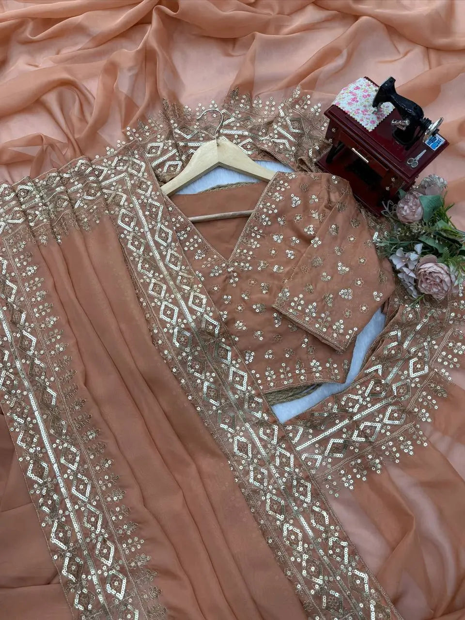 Copper Rose Tibby Saree and Blouse