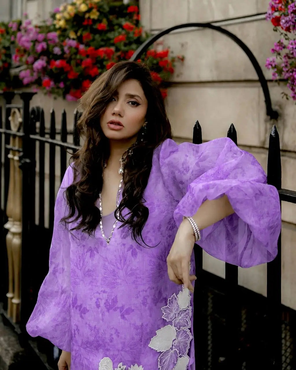 Coral Mirrorwork Organza Shrug Set