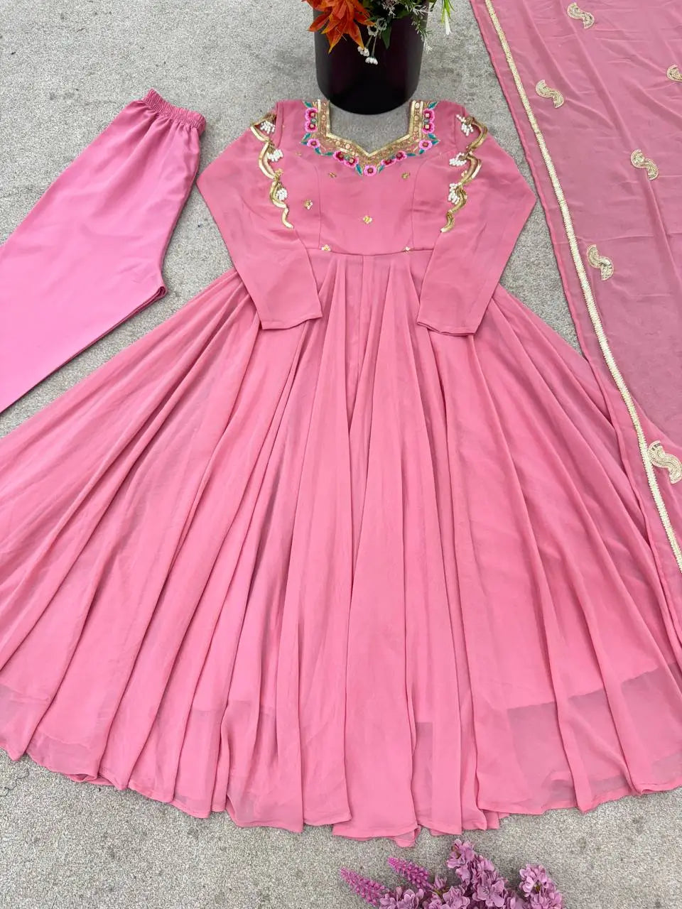 Coral Paisley Sequin Anarkali