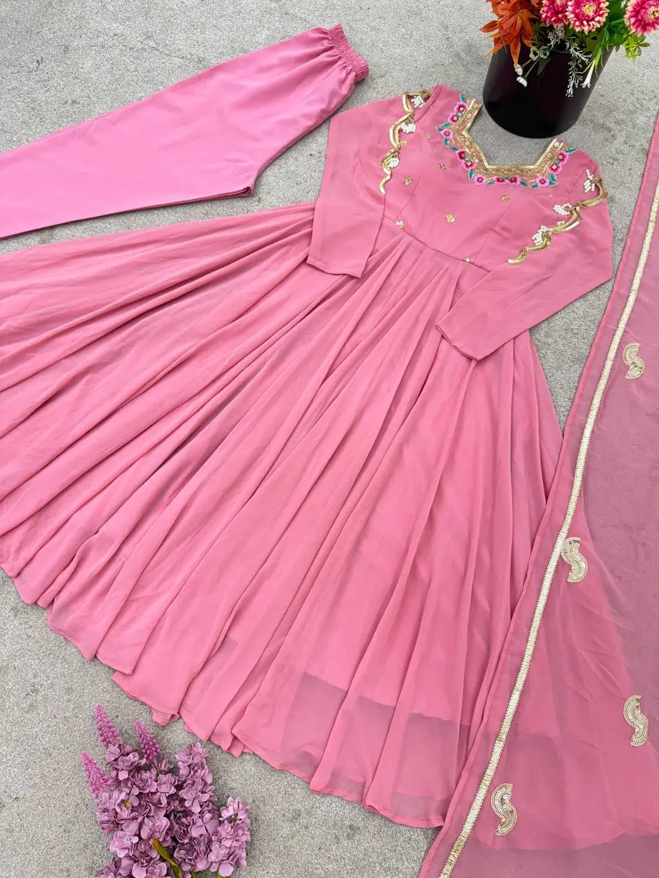 Coral Paisley Sequin Anarkali