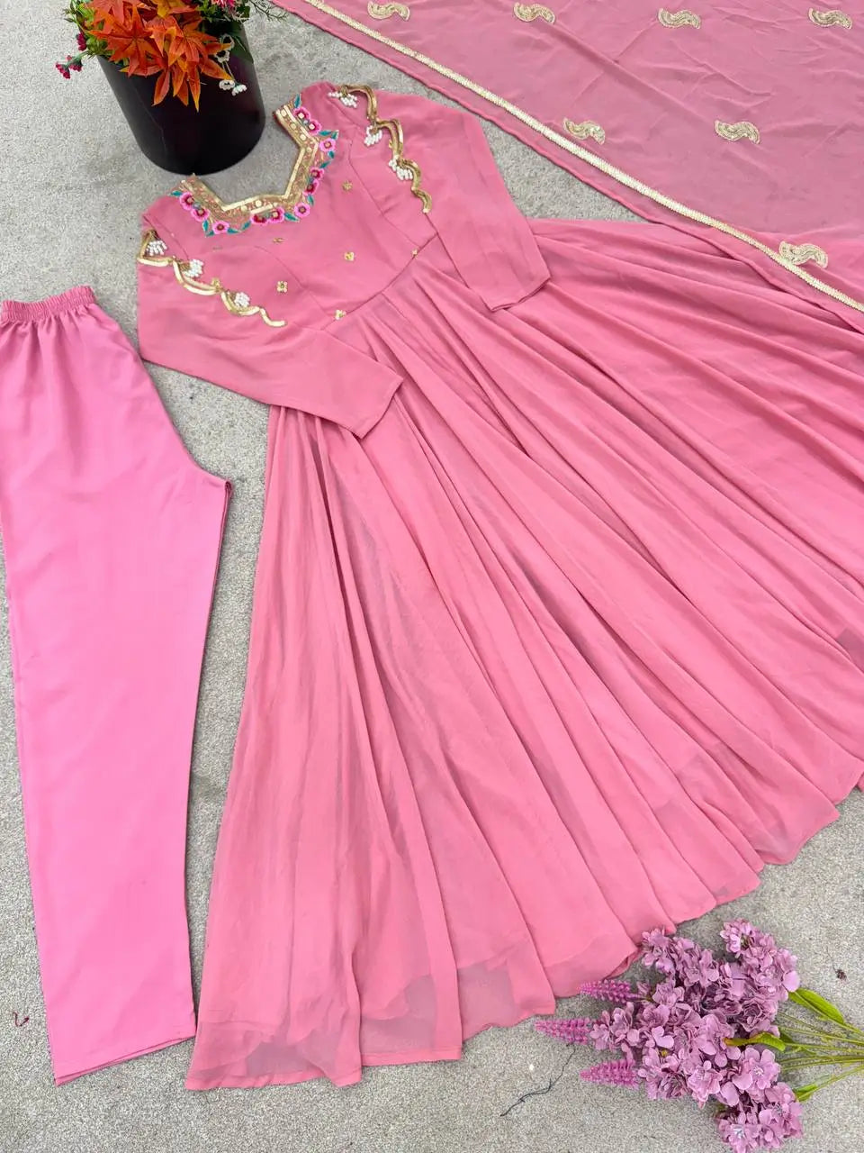 Coral Paisley Sequin Anarkali