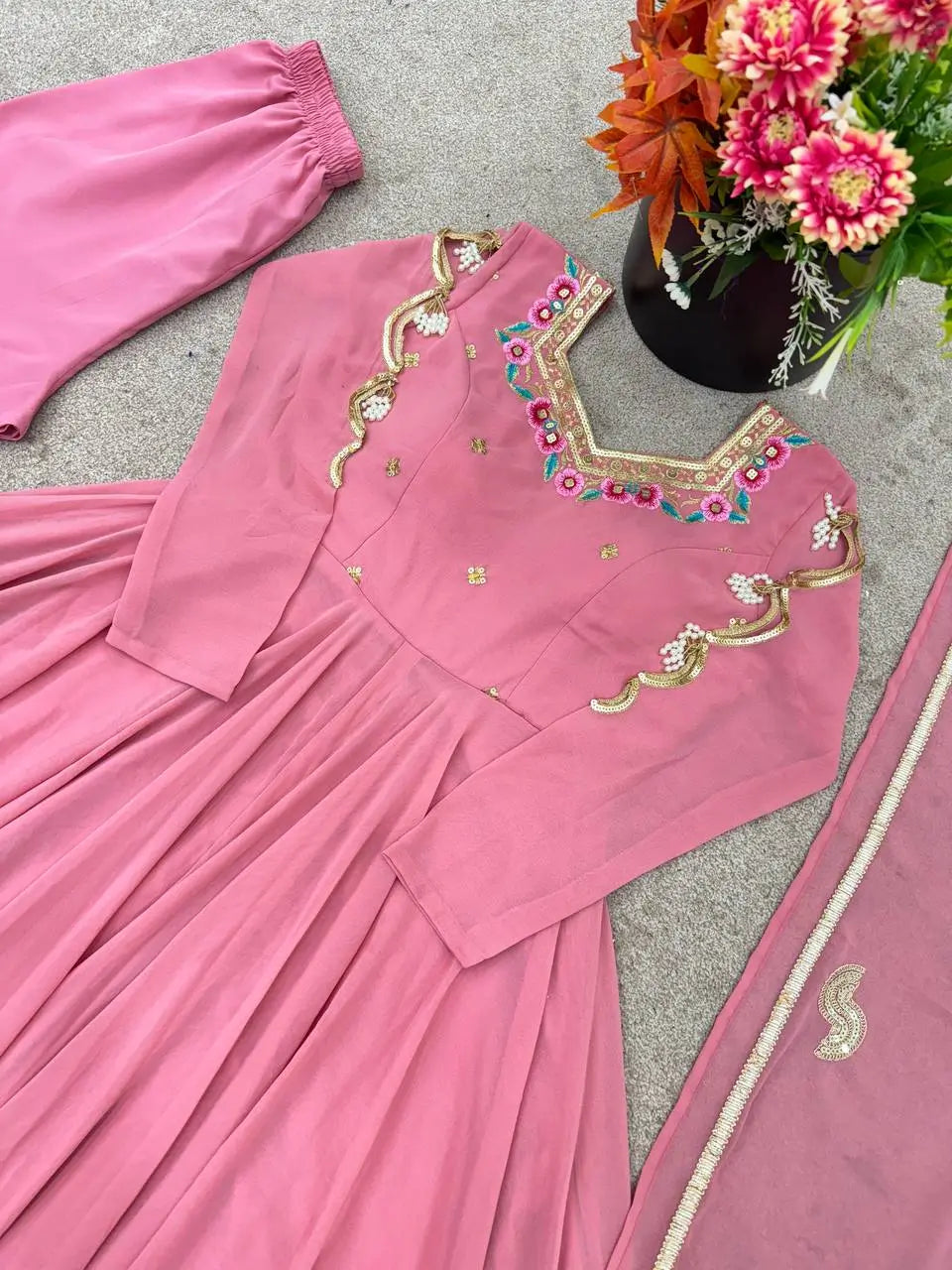 Coral Paisley Sequin Anarkali