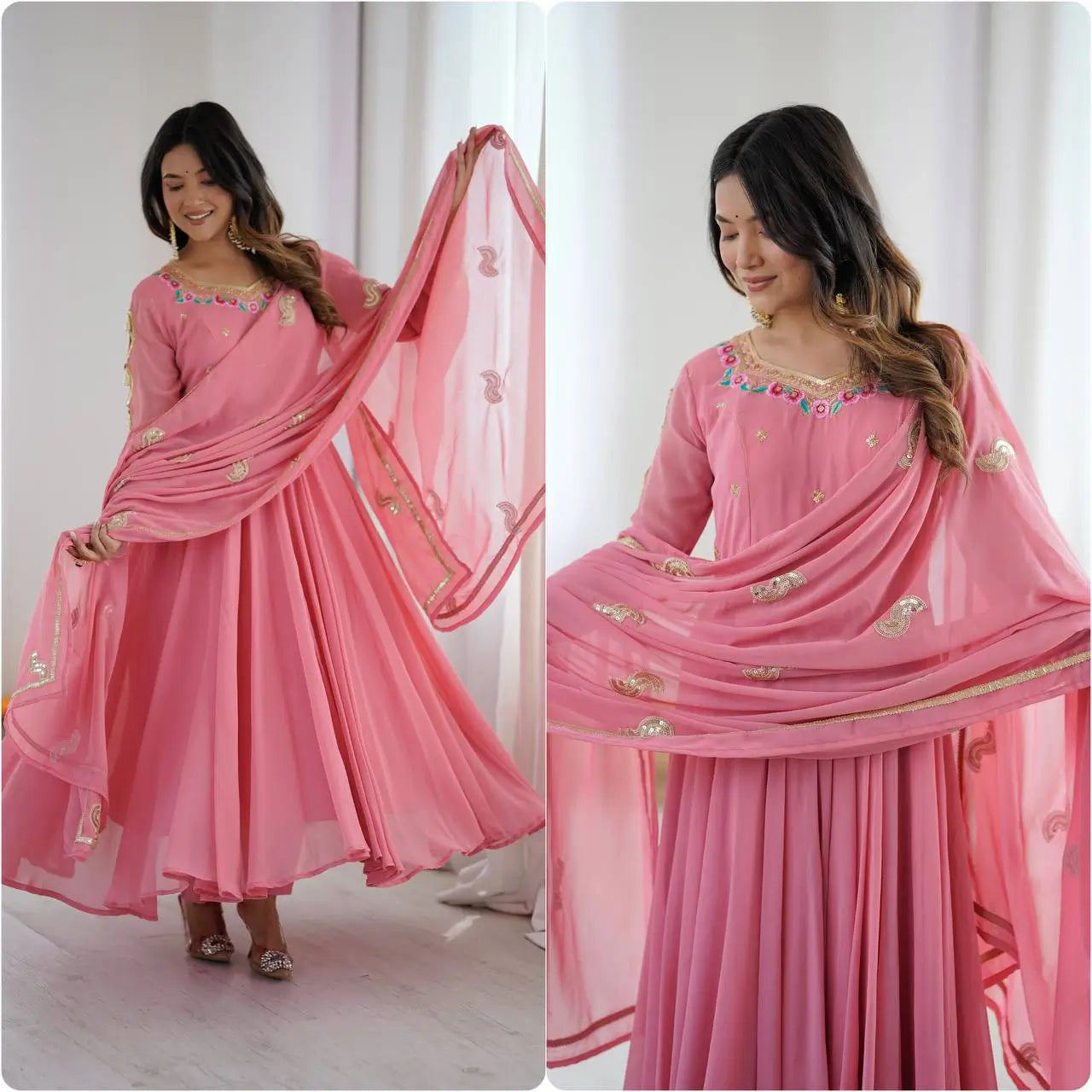 Coral Paisley Sequin Anarkali