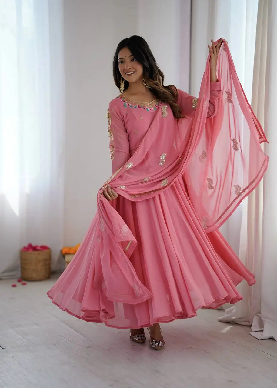 Coral Paisley Sequin Anarkali