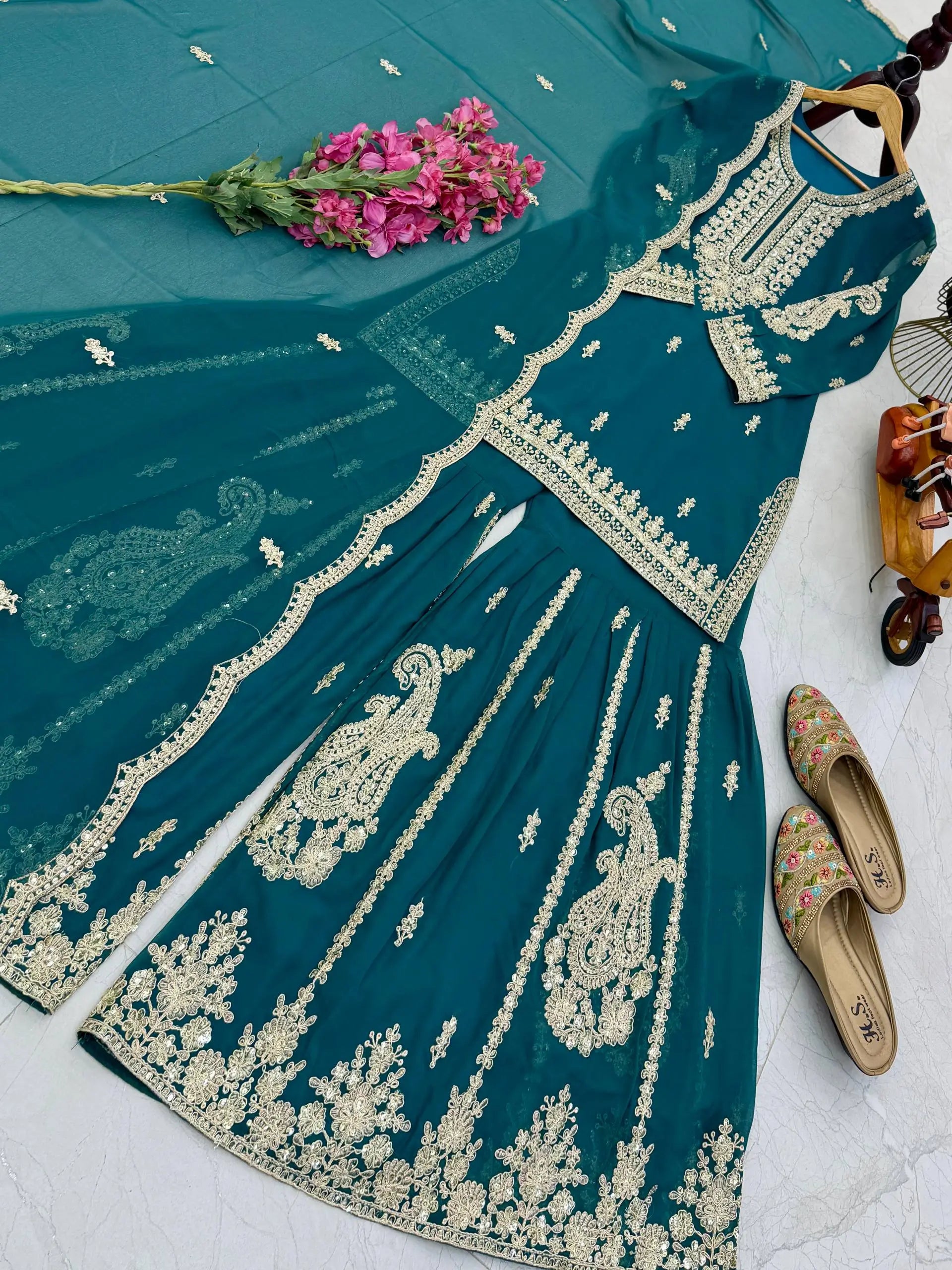 Cording Sequin Sharara Suit