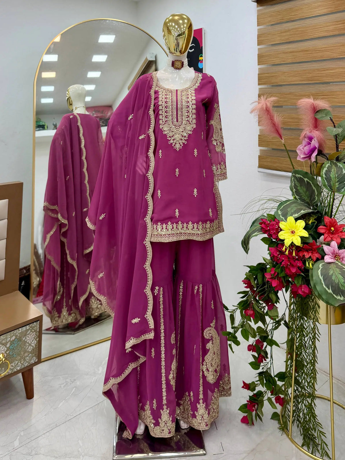 Cording Sequin Sharara Suit