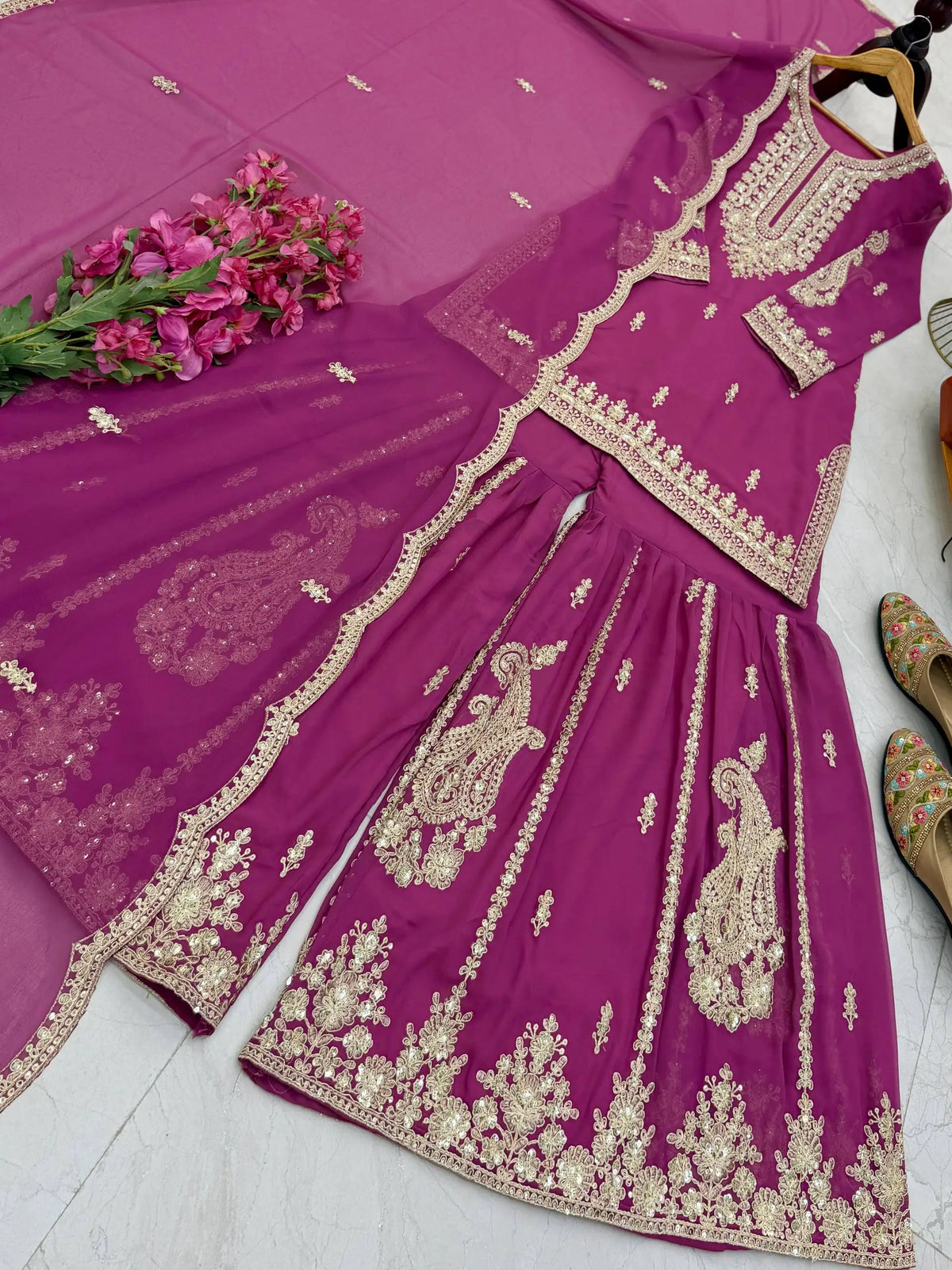 Cording Sequin Sharara Suit