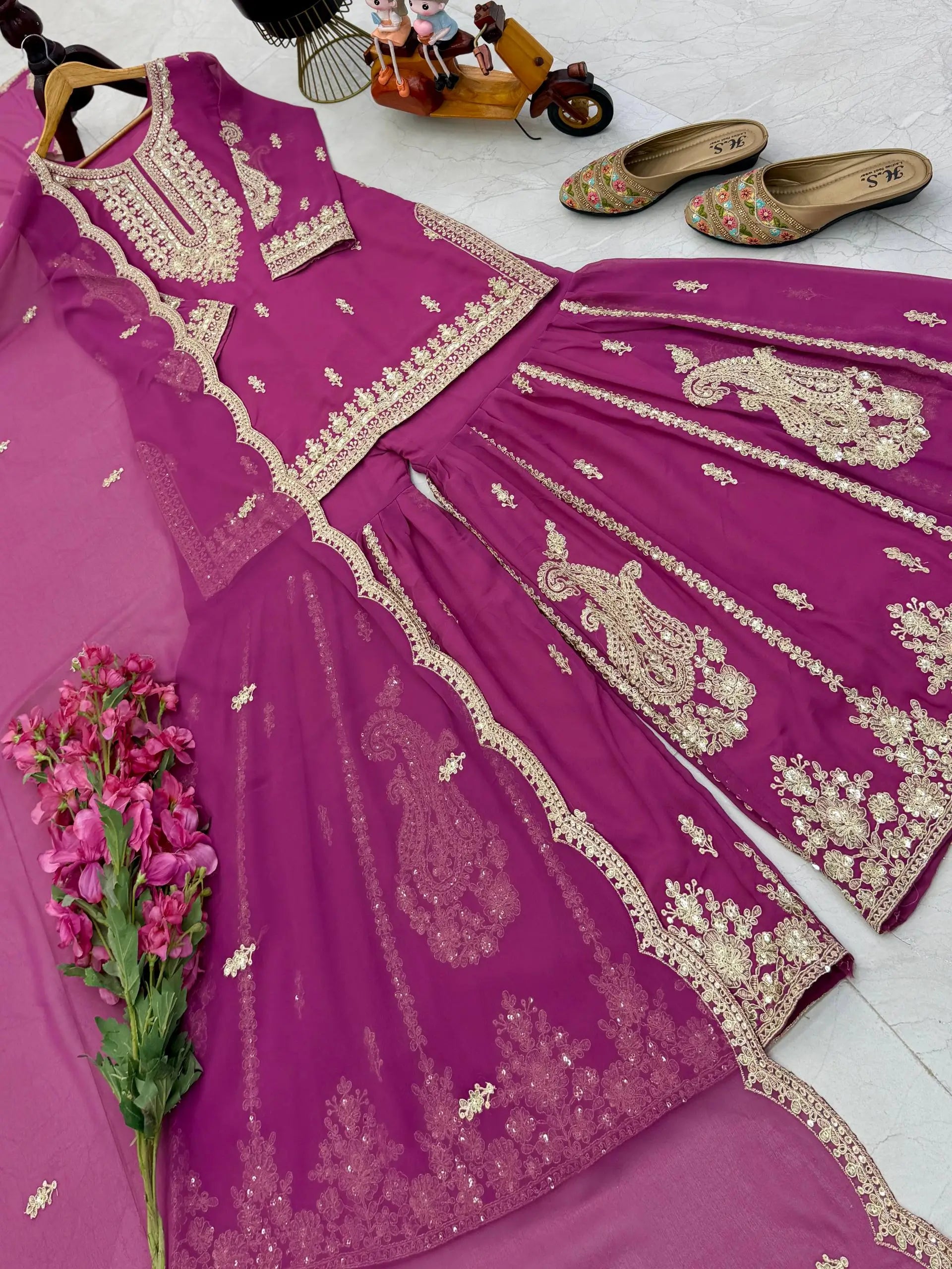 Cording Sequin Sharara Suit